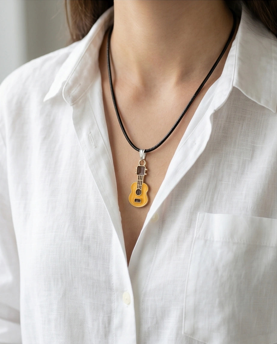 Gold and Yellow Acoustic Guitar Necklace