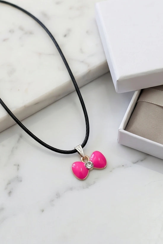 Gold and Pink Crystal Bow Necklace