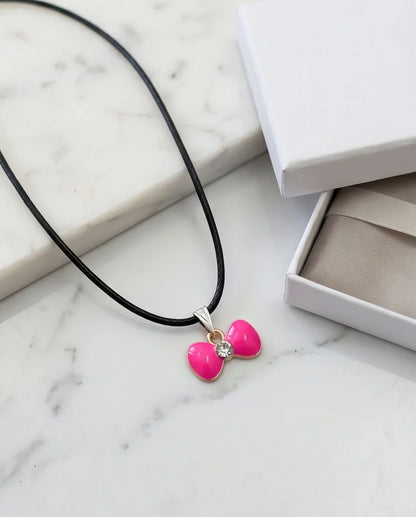 Gold and Pink Crystal Bow Necklace