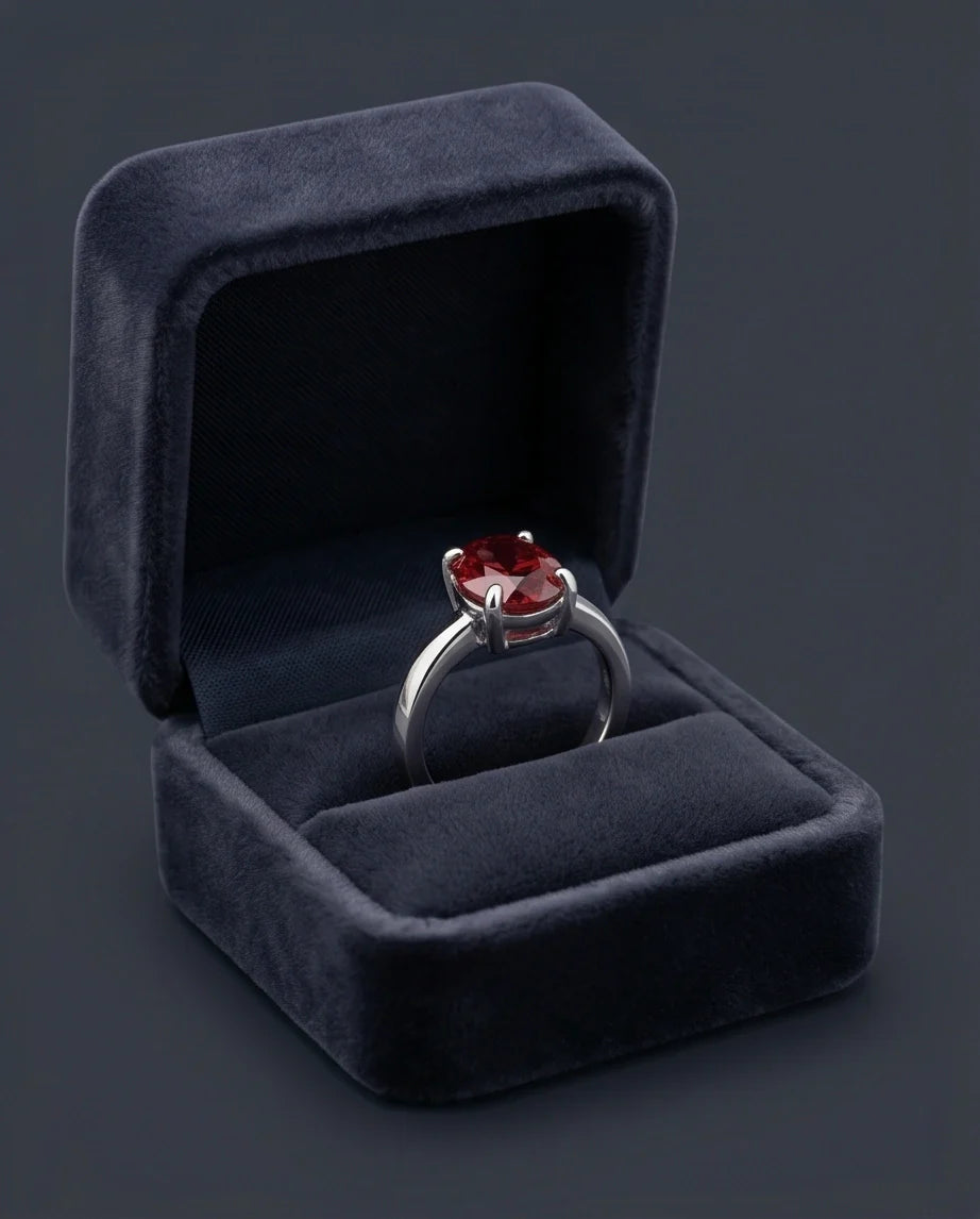 Sterling Silver Oval-Cut Ruby Red Solitaire Ring