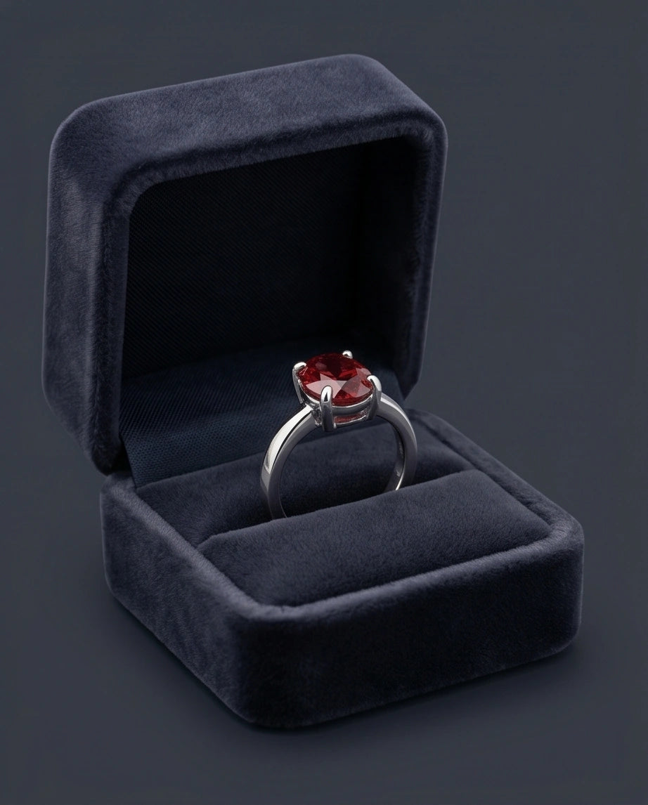 Sterling Silver Oval-Cut Ruby Red Solitaire Ring