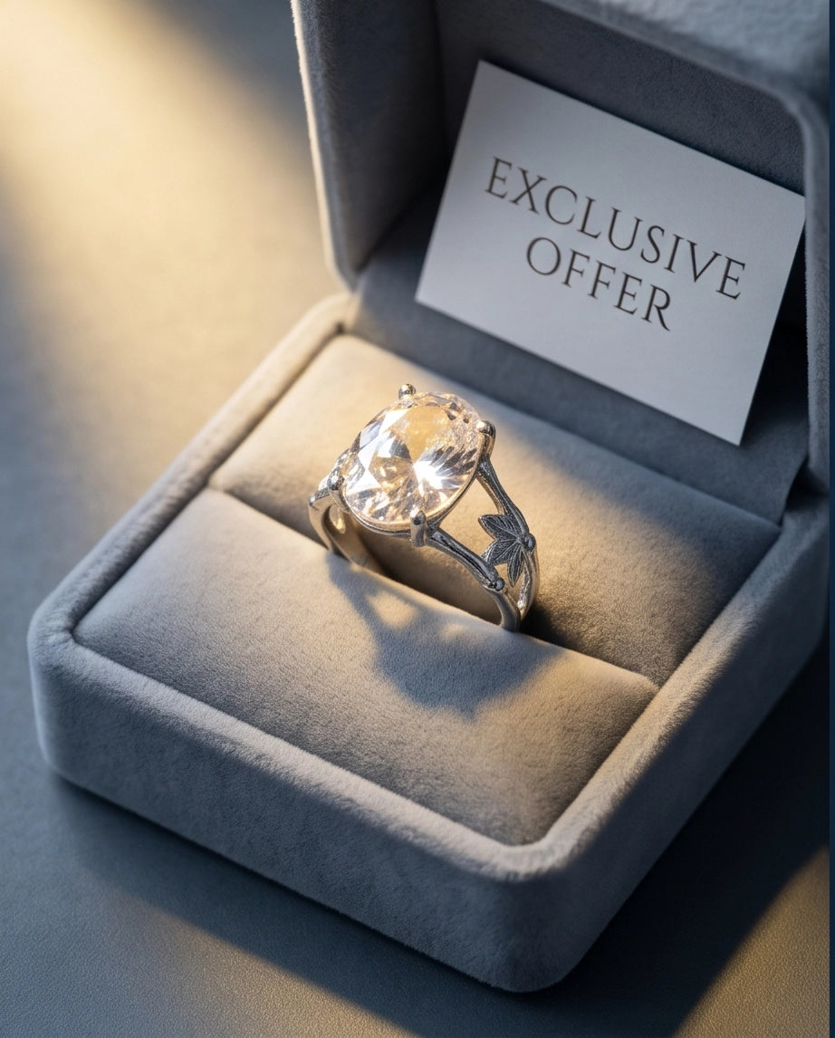 Silver Oval Quartz Botanical Solitaire Ring