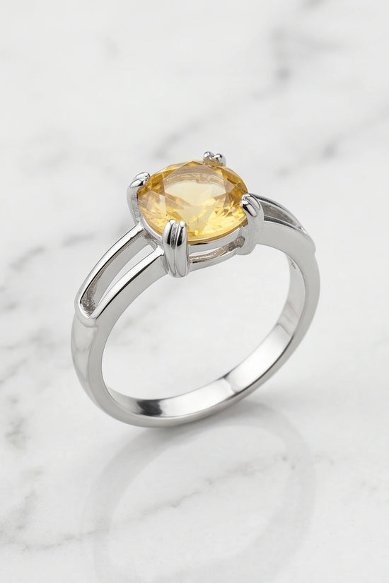 Sterling Silver Oval-Cut Split Shank Yellow Citrine Ring