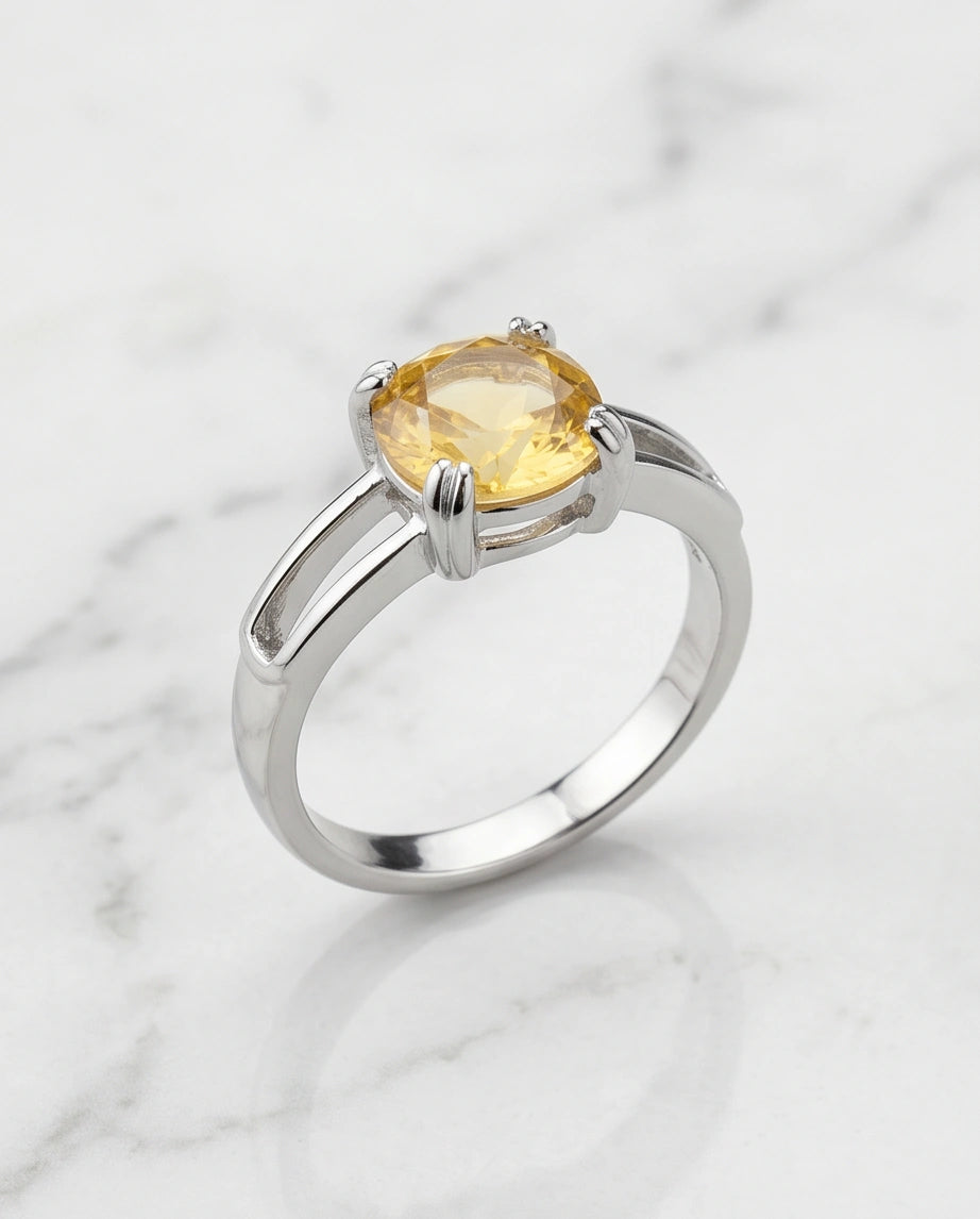 Sterling Silver Oval-Cut Split Shank Yellow Citrine Ring