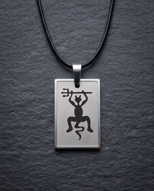 Engraved Devil Tag Cord Necklace
