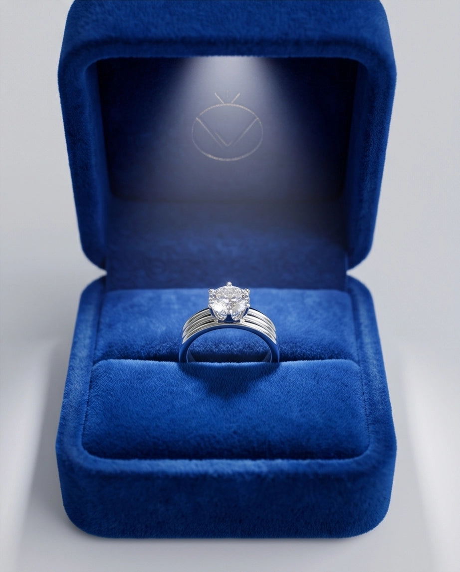Silver Round Gemstone Triple-Band Solitaire Ring