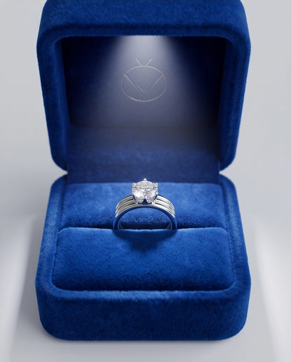 Silver Round Gemstone Triple-Band Solitaire Ring