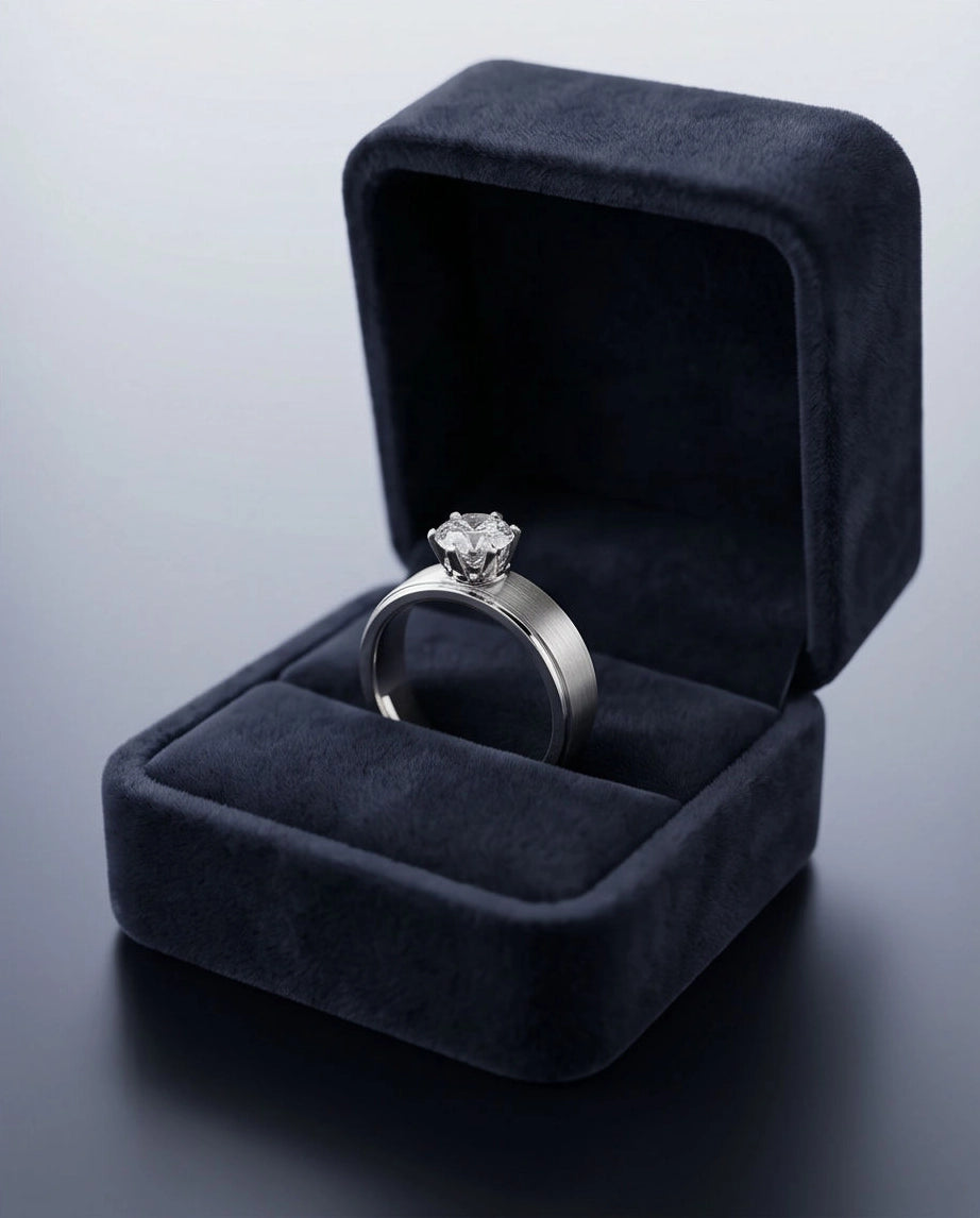 Silver Round Gemstone Brushed Solitaire Ring