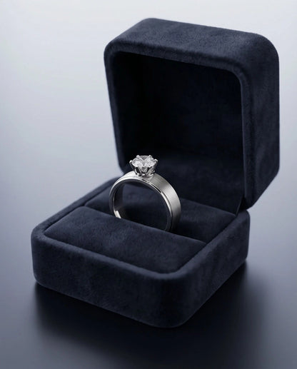 Silver Round Gemstone Brushed Solitaire Ring