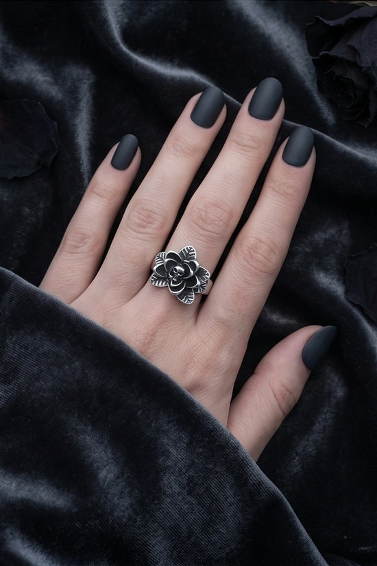 Gothic Sterling Silver Skull Rose Ring