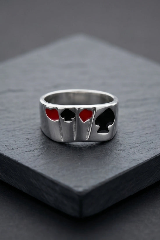 Sterling Silver Poker Card Suits Signet Ring