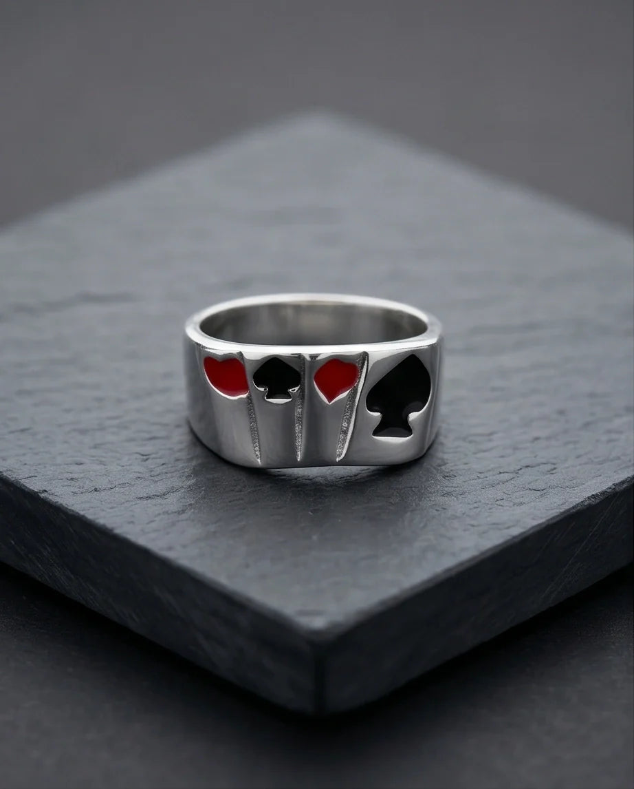 Sterling Silver Poker Card Suits Signet Ring