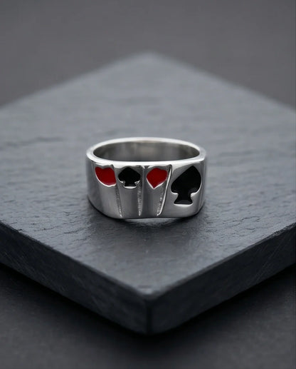 Sterling Silver Poker Card Suits Signet Ring