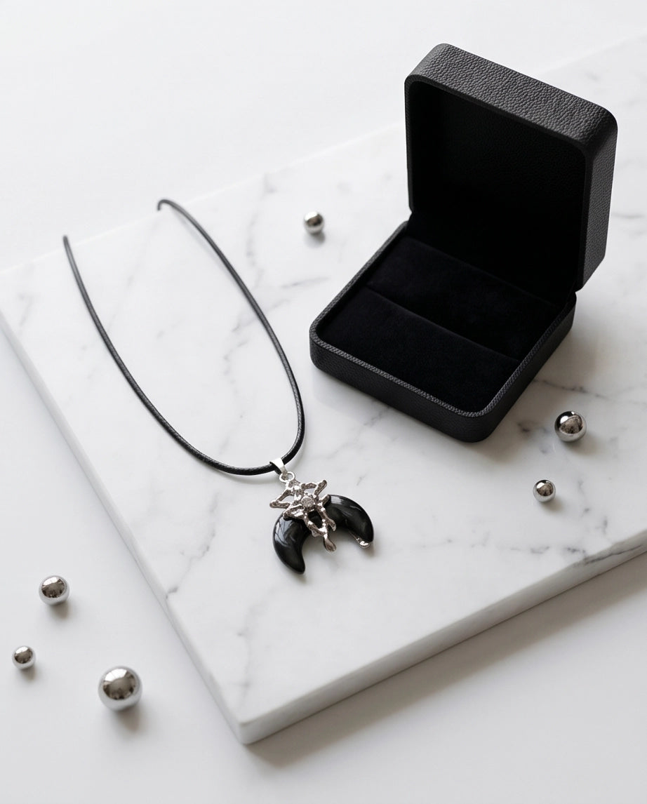 Gothic Liquid Metal Crescent Horn Pendant Necklace
