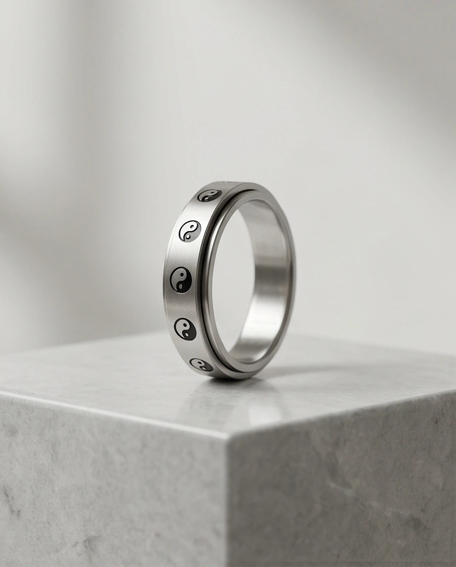 Silver Yin Yang Balance Spinner Ring