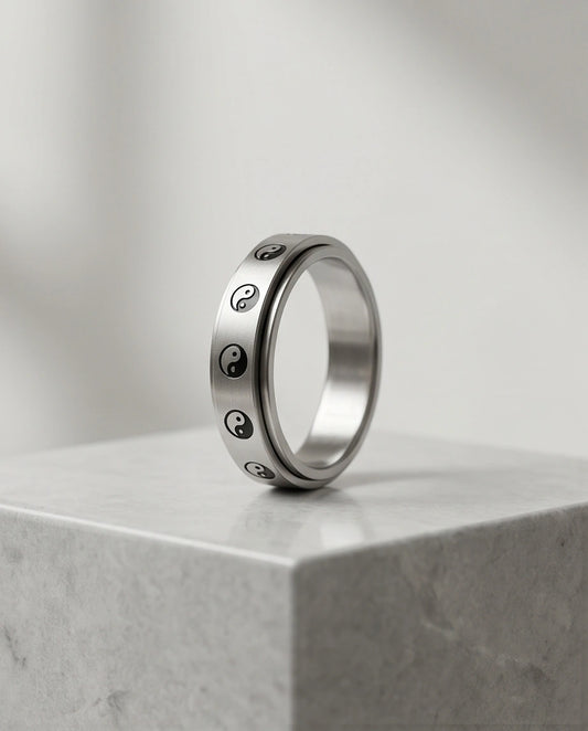 Silver Yin Yang Balance Spinner Ring