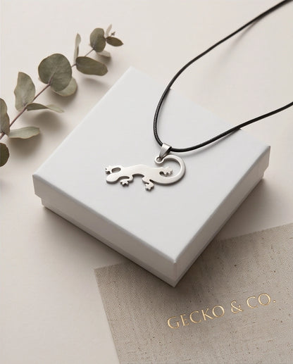 Brushed Silver Lizard Cord Necklace