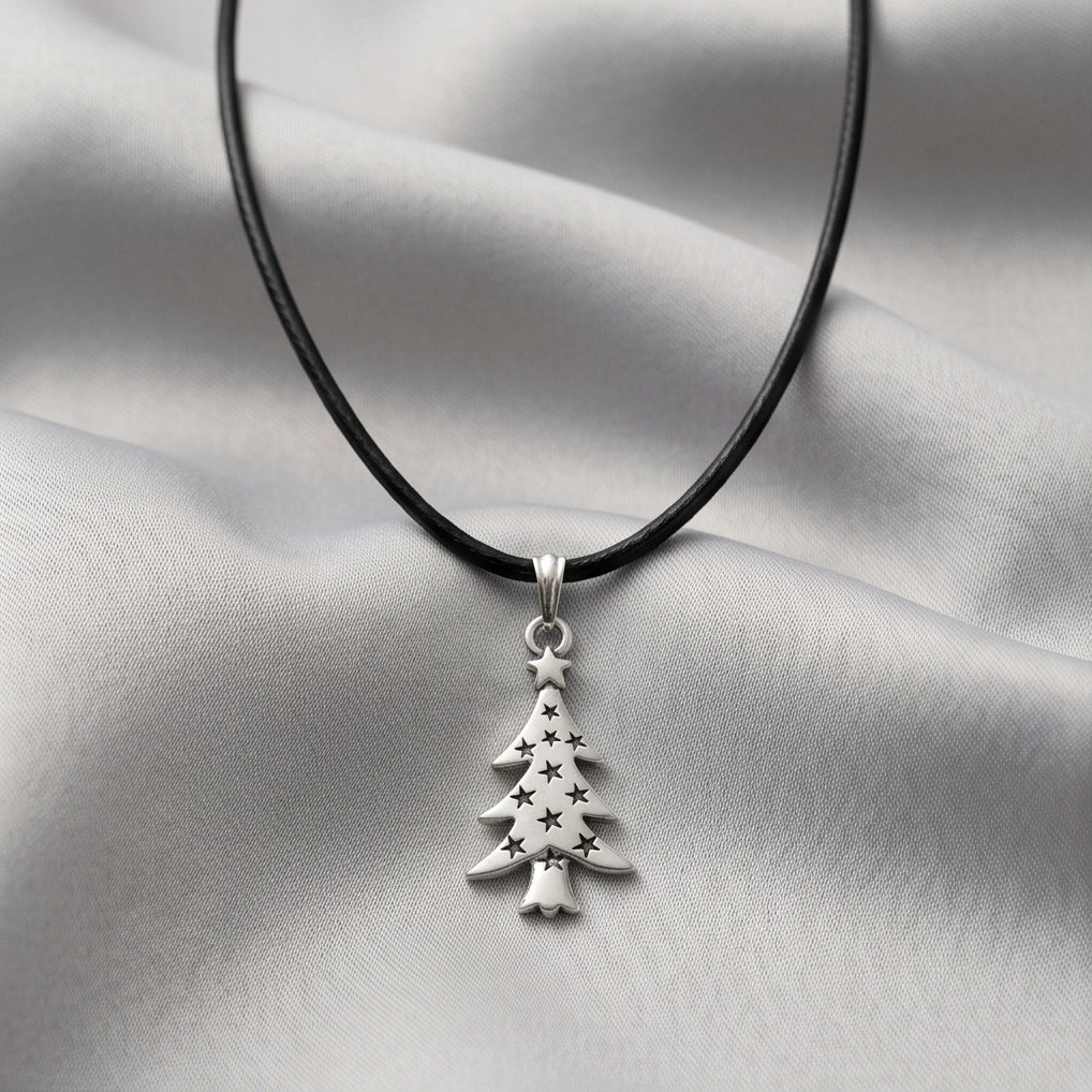 The Starry Pine: Minimalist Matte Silver Christmas Tree Pendant Necklace