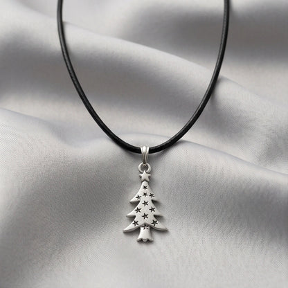 The Starry Pine: Minimalist Matte Silver Christmas Tree Pendant Necklace