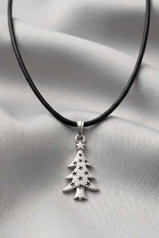 The Starry Pine: Minimalist Matte Silver Christmas Tree Pendant Necklace