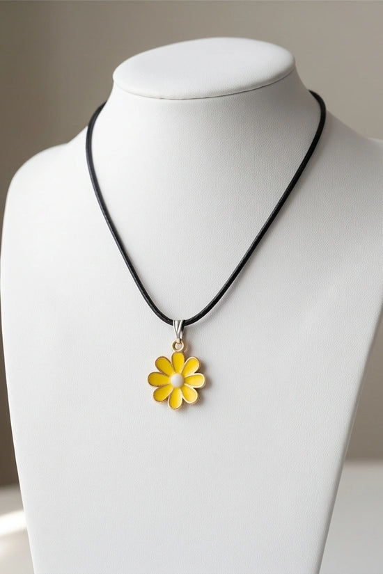 Vibrant Yellow Daisy Enamel Pendant Necklace