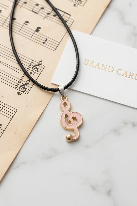 Gold and Pink Treble Clef Necklace