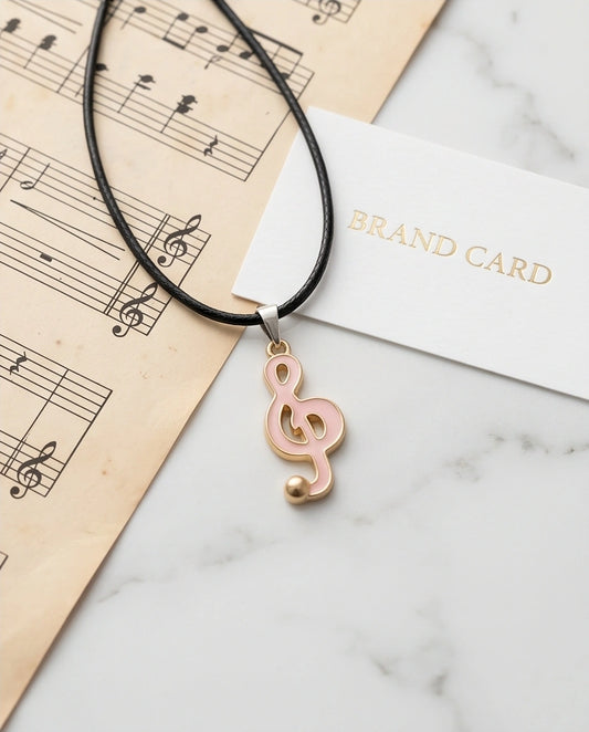 Gold and Pink Treble Clef Necklace