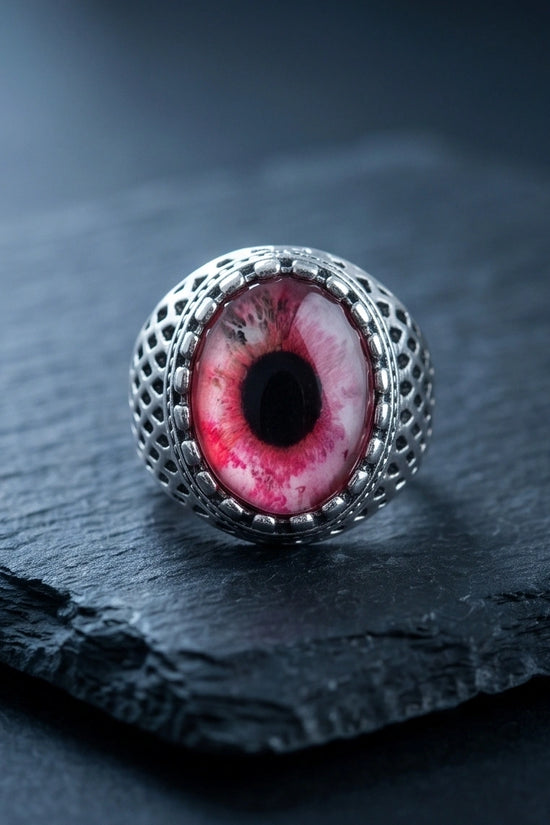 Vintage Sterling Silver Gothic Pink Eclipse Eye Ring