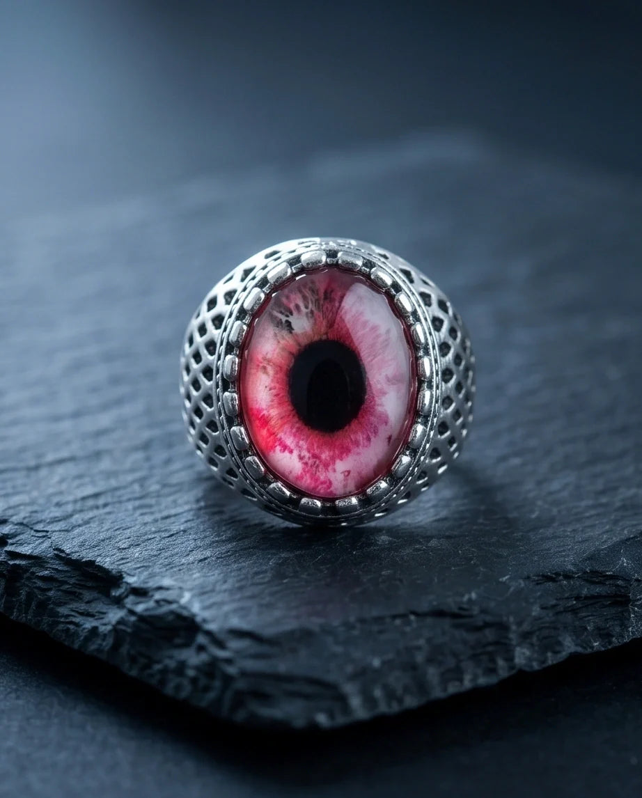 Vintage Sterling Silver Gothic Pink Eclipse Eye Ring