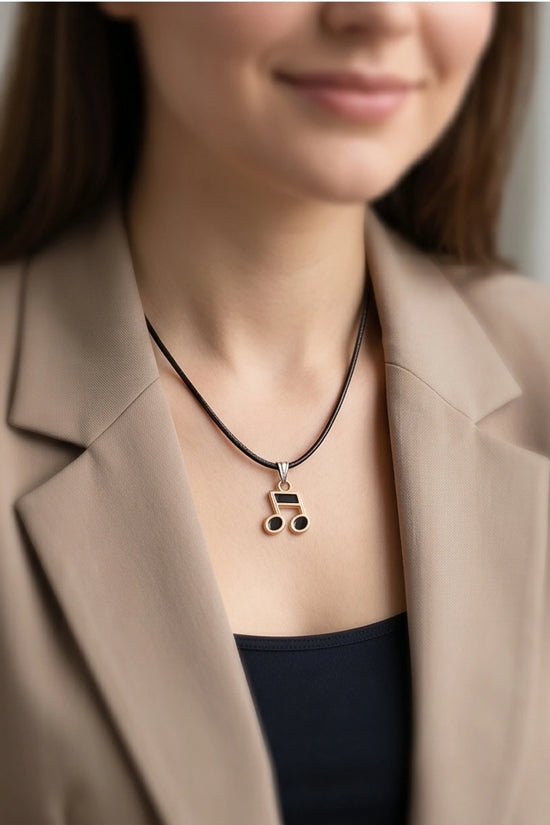 Gold and Black Beamed Eighth Notes Necklace