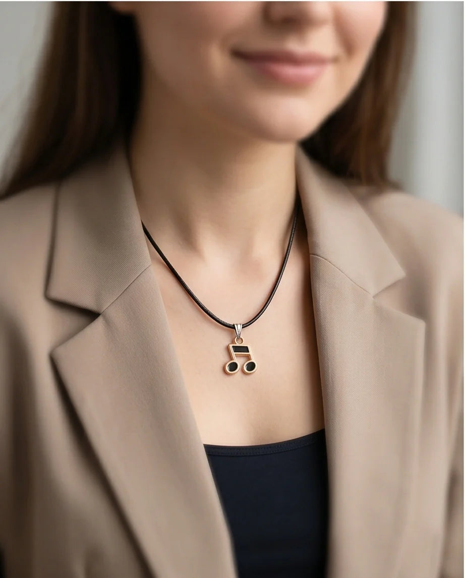 Gold and Black Beamed Eighth Notes Necklace