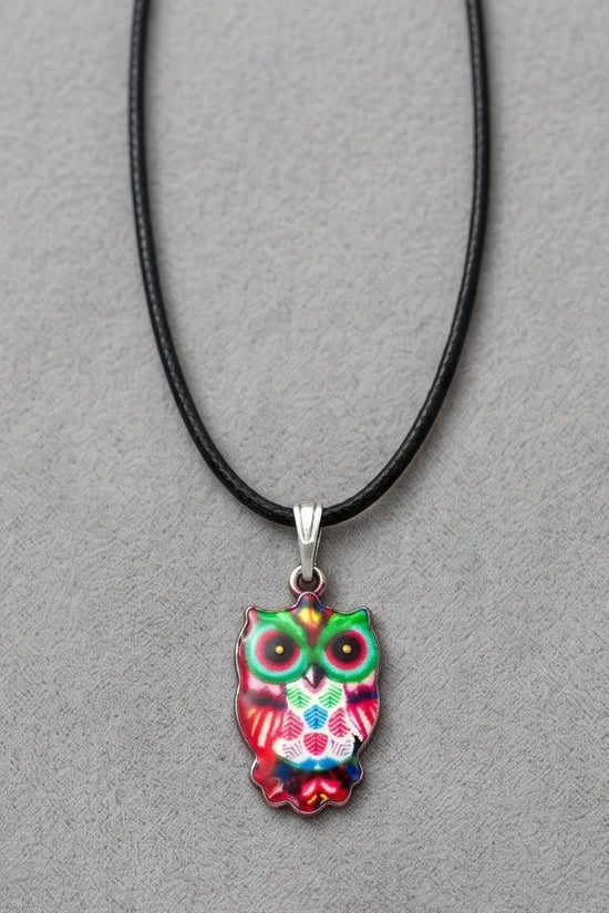 Vibrant Kaleidoscope Owl Totem Pendant Necklace