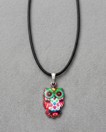 Vibrant Kaleidoscope Owl Totem Pendant Necklace