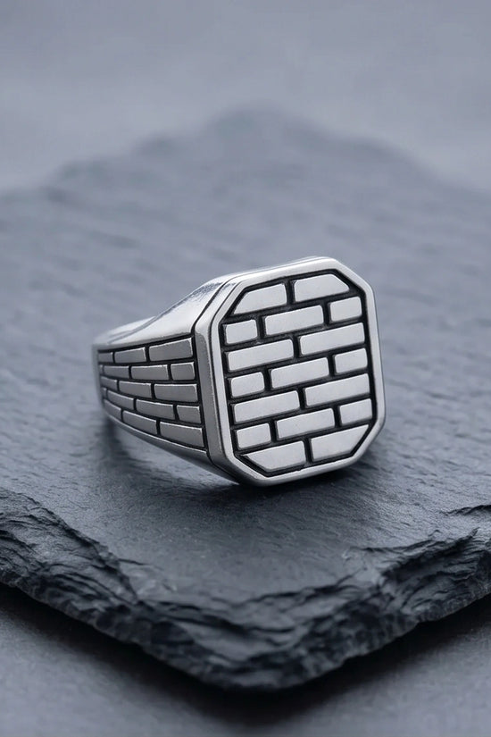 Vintage Sterling Silver Industrial Brick Wall Signet Ring