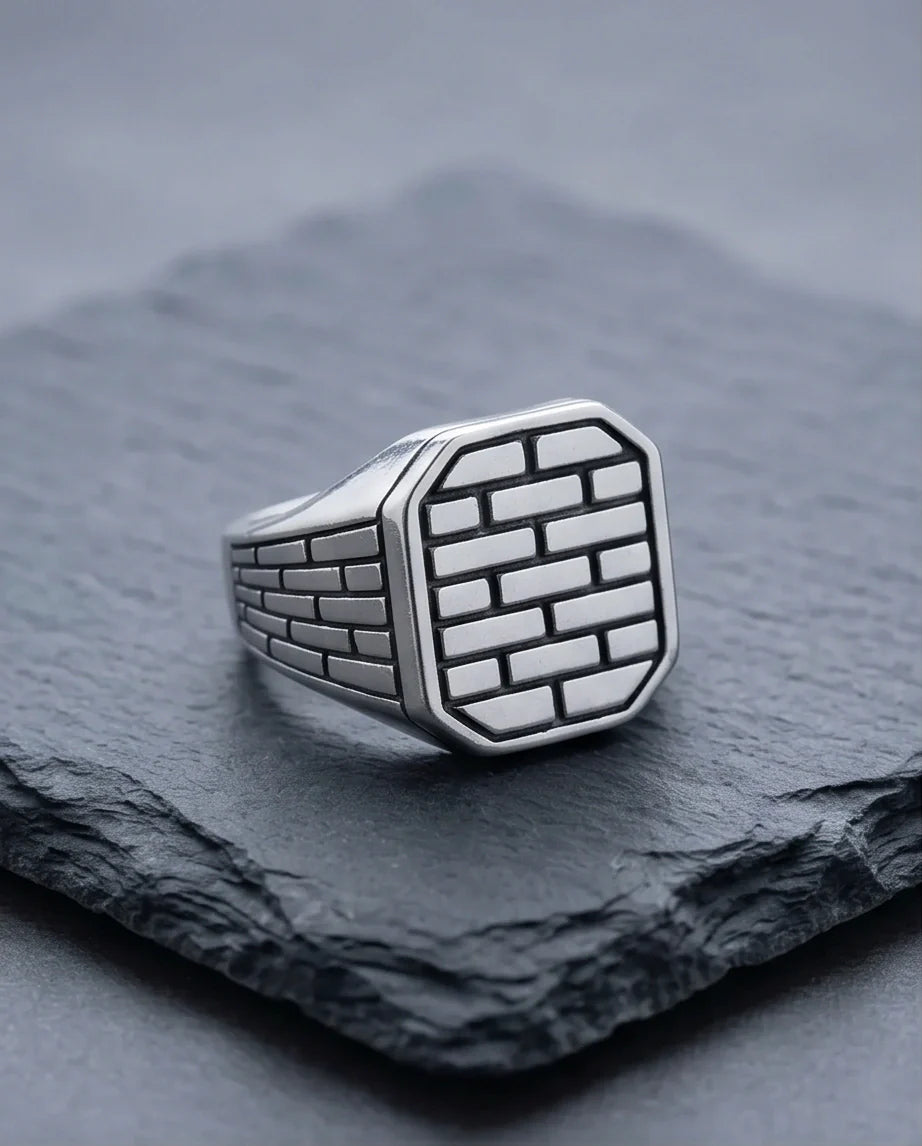 Vintage Sterling Silver Industrial Brick Wall Signet Ring