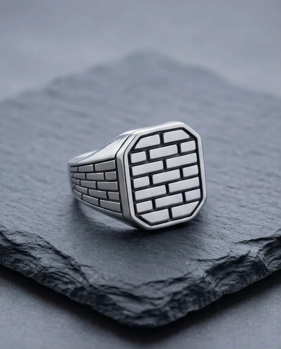 Vintage Sterling Silver Industrial Brick Wall Signet Ring
