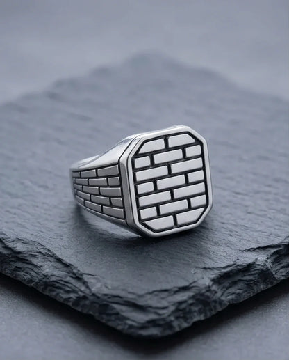 Vintage Sterling Silver Industrial Brick Wall Signet Ring