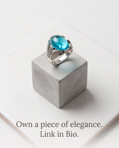 Cerulean Zenith Stippled Signet Ring