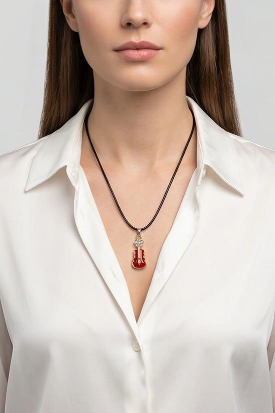 Gold and Red Enamel Violin Necklace