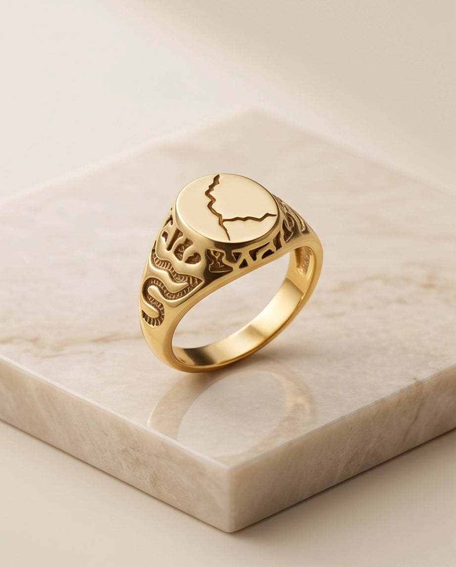 Fissure Medallion Gold Signet Ring