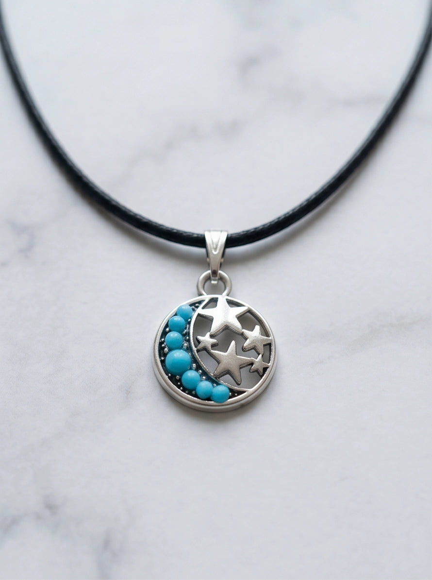Turquoise Crescent Moon & Star Pendant Necklace