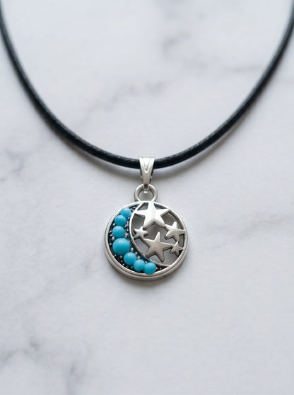 Turquoise Crescent Moon & Star Pendant Necklace