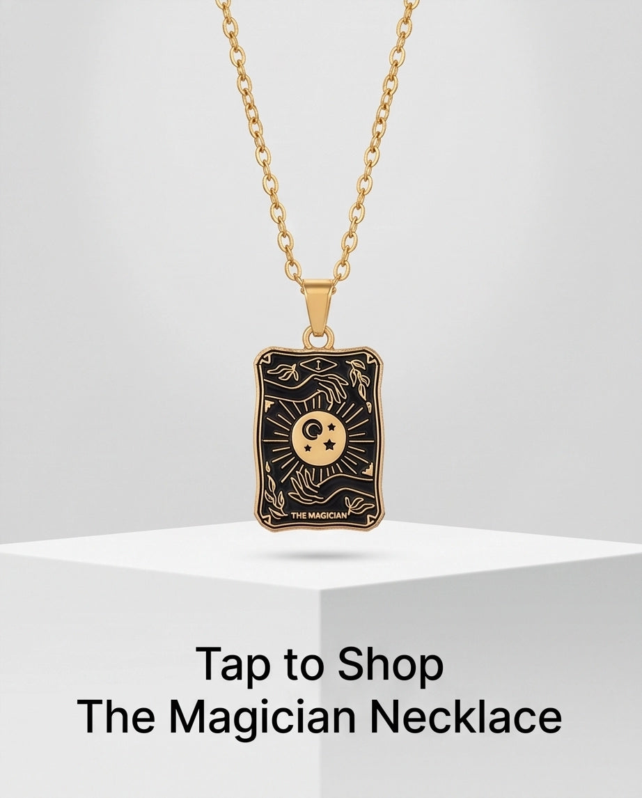 Gold "The Magician" Tarot Card Pendant Necklace