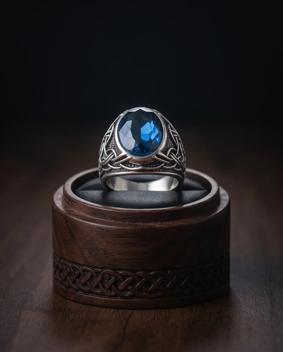 Sapphire Gemstone Celtic Knotwork Silver Ring