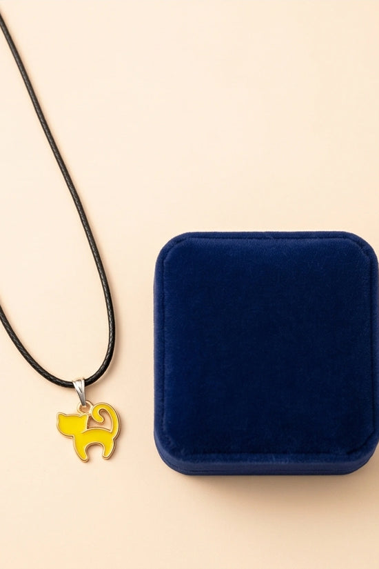 Playful Yellow Cat Enamel Pendant Necklace