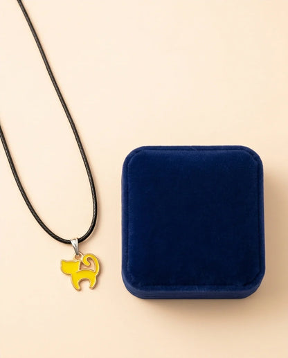 Playful Yellow Cat Enamel Pendant Necklace