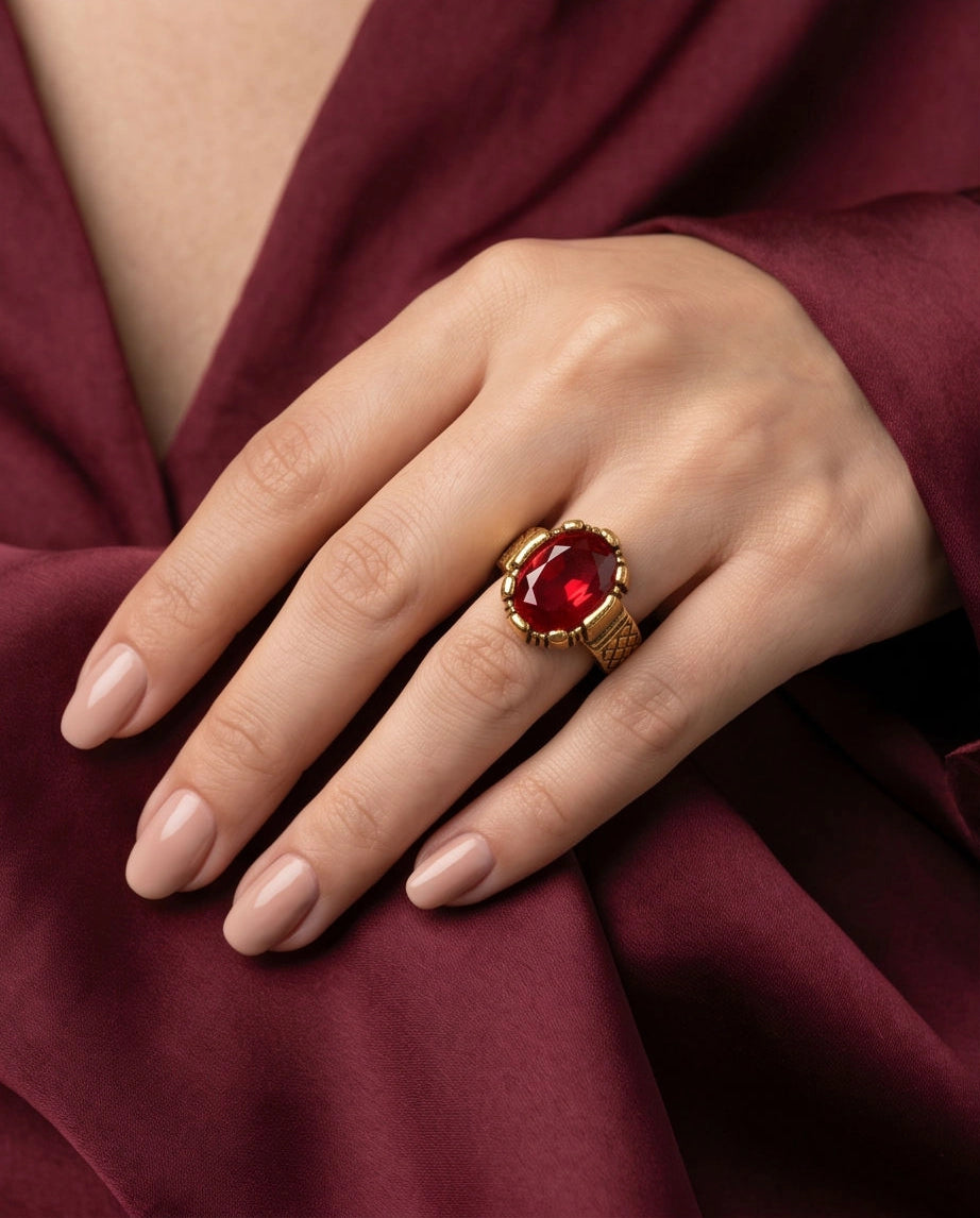 Antique Gold Oval Ruby Crown Signet Ring