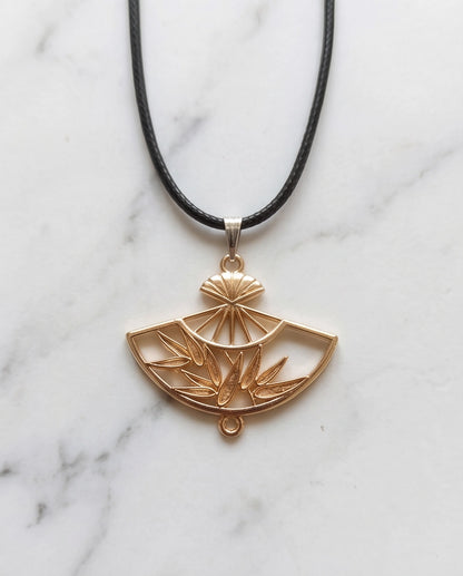 All-Gold Bamboo Fan Pendant Necklace