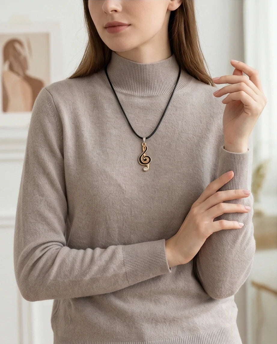 Rose Gold and Black Treble Clef Necklace