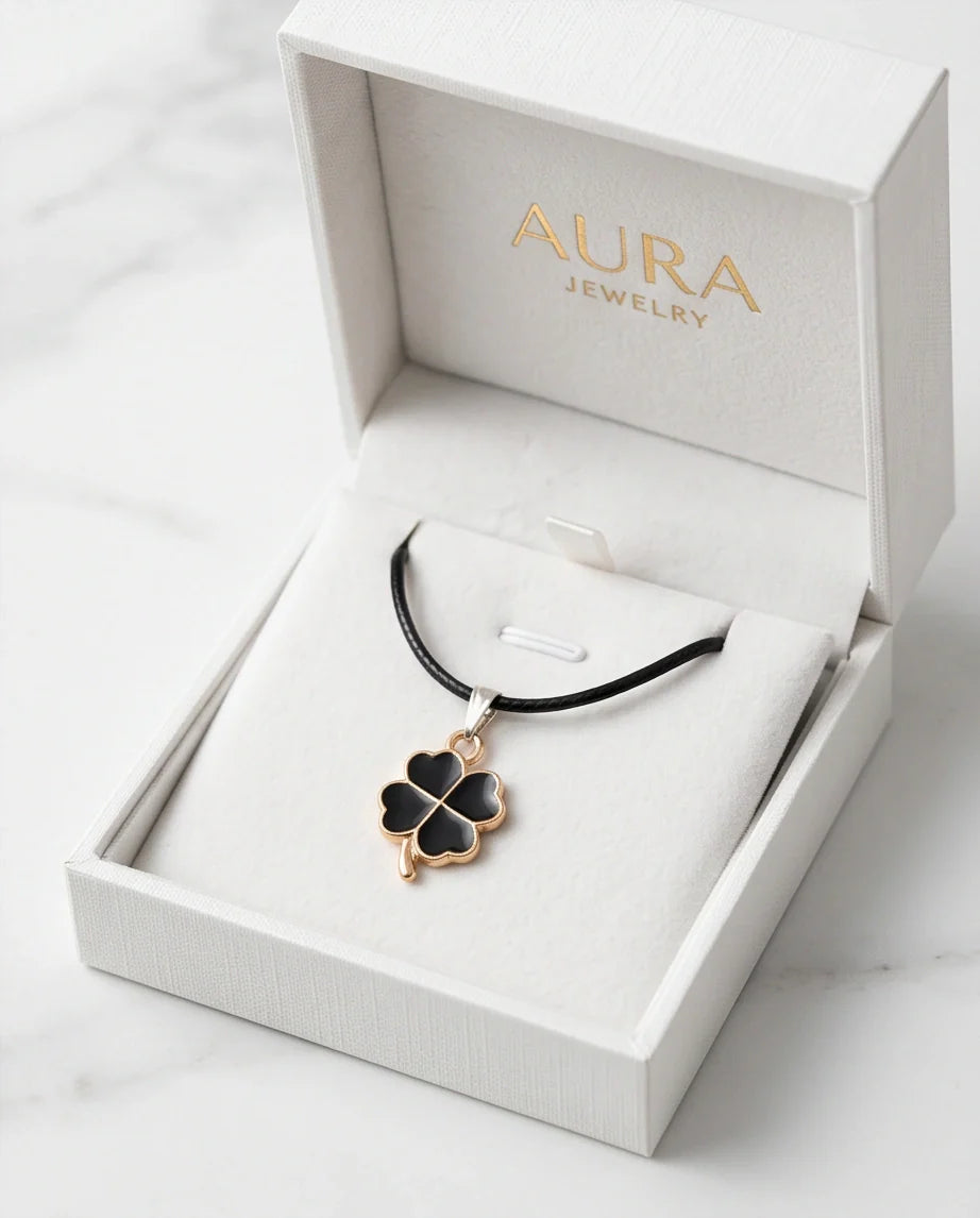 Gold and Black Four-Leaf Clover Necklace